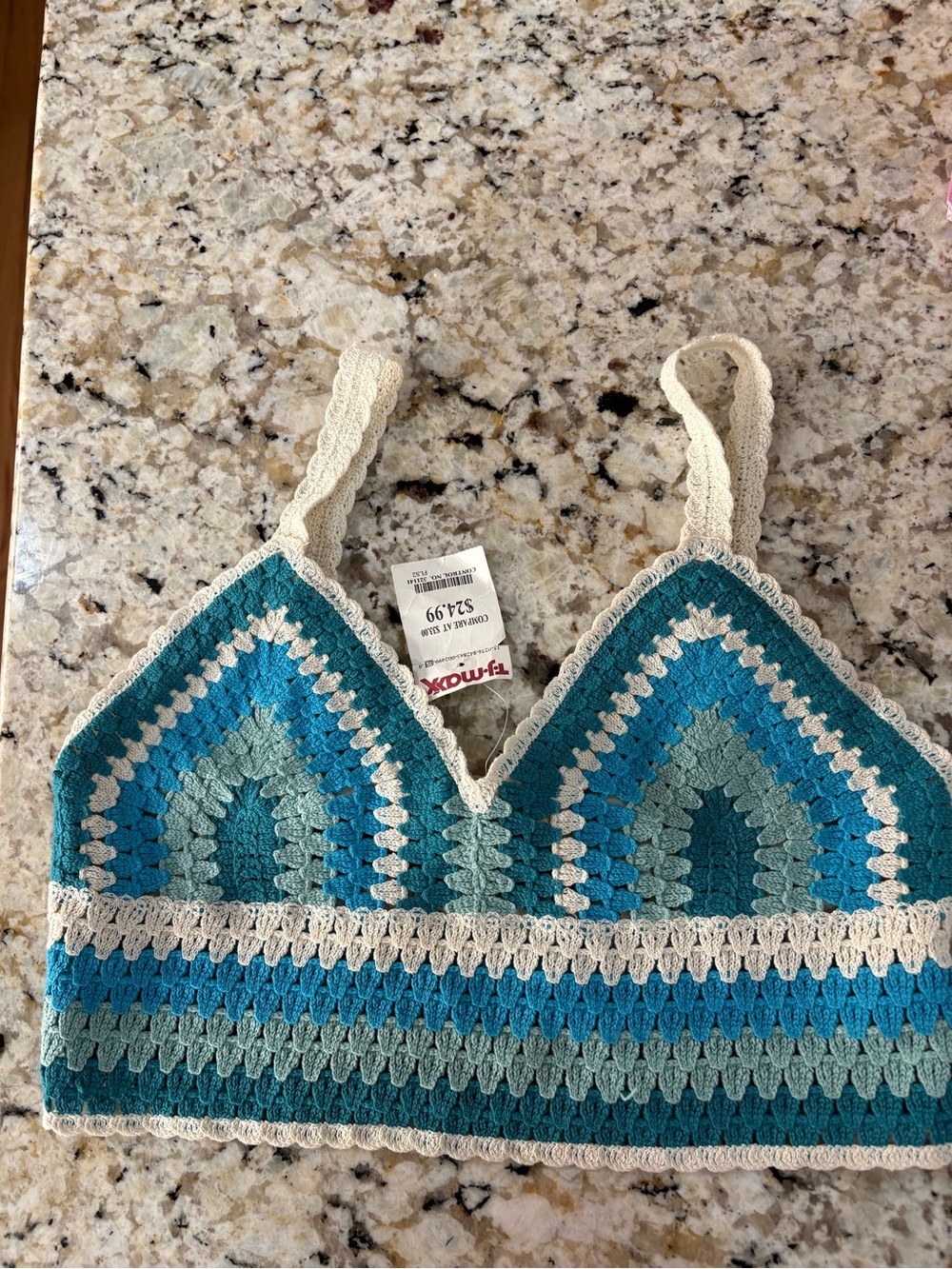 Rebellion Teal & Cream Crochet Bralette Crop Top